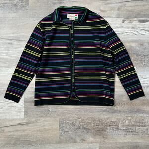 Vintage 70s Carina Italy Wool Cardigan Black Rainbow Stripe Mod Knit Sweater S